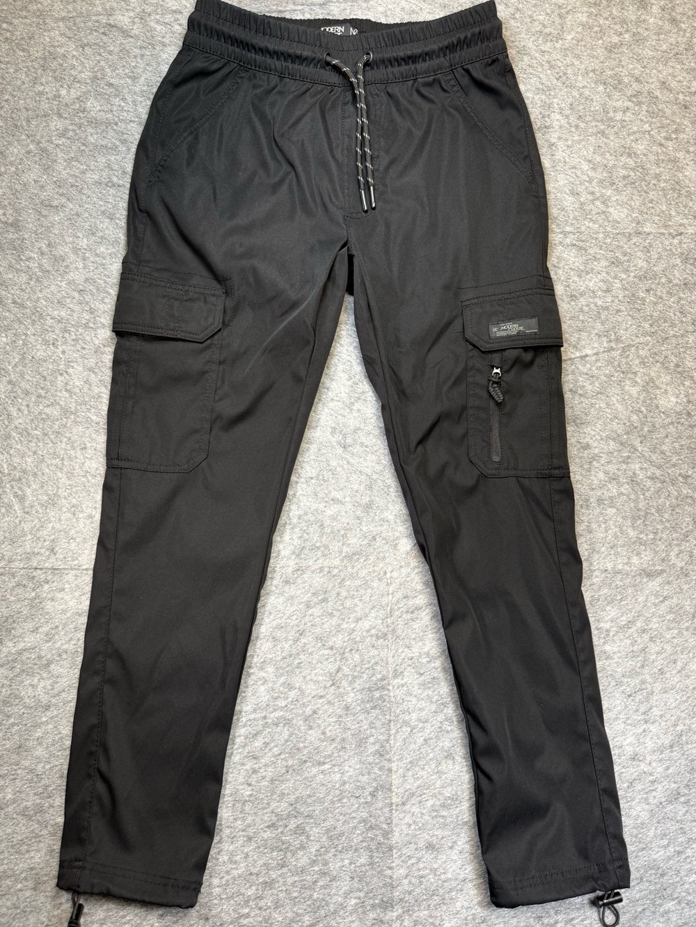 Men's Black Cargo Pants with Drawstring Waist and Zip Pocket